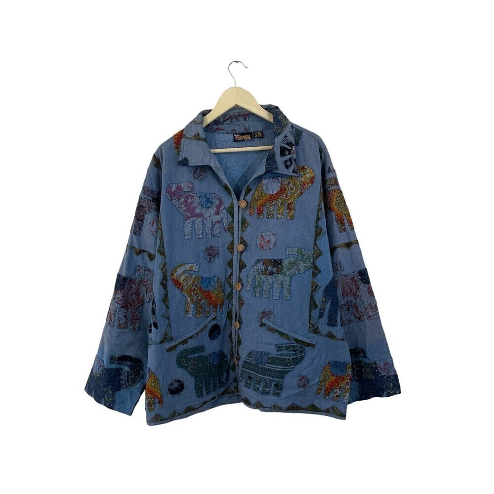Indian Tropical Fashion Plus Size Button Jacket Patchwork Boho Elephant Womens